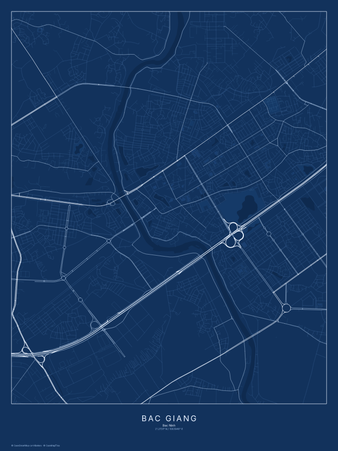 Bắc Giang map poster, blueprint style