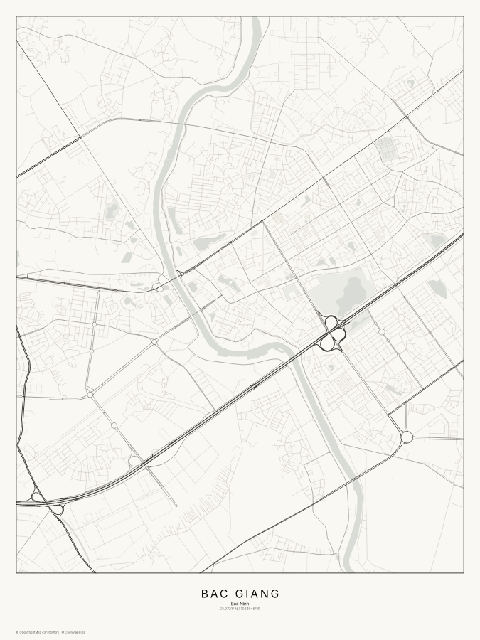 Bắc Giang map poster, classic style