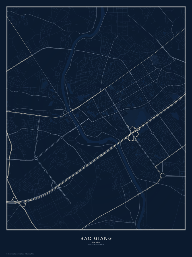 Bắc Giang map poster, midnight style