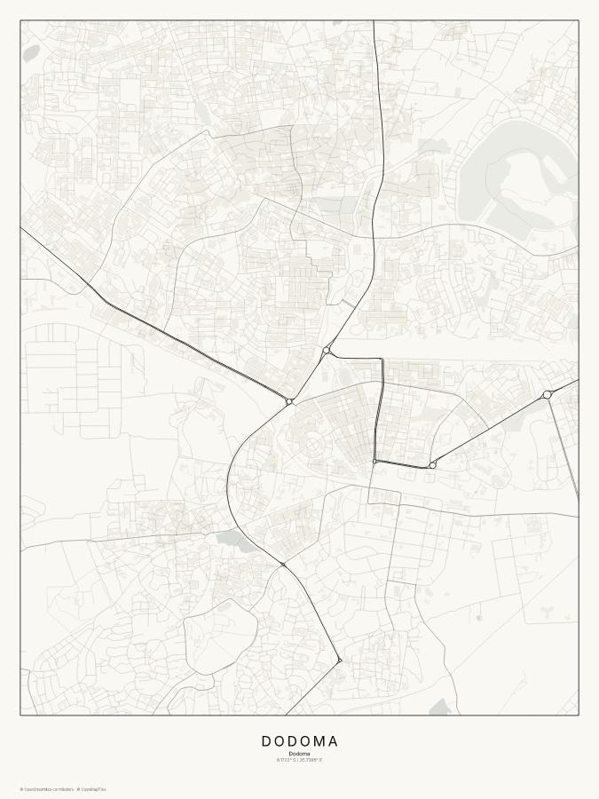 Dodoma map poster, classic style