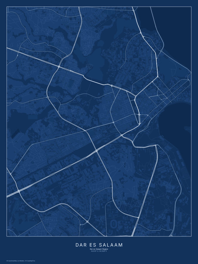 Dar es Salaam map poster, blueprint style