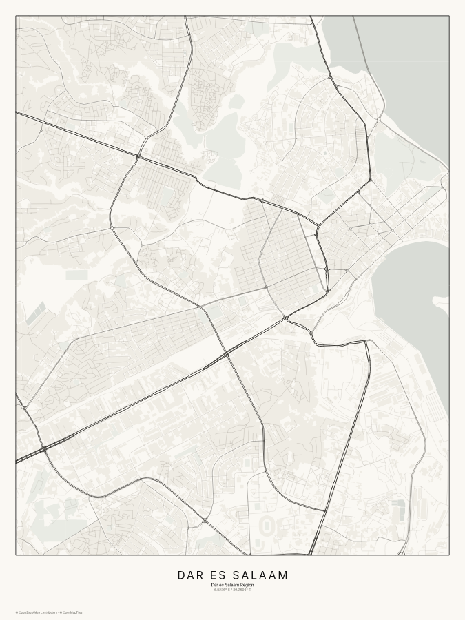 Dar es Salaam map poster, classic style