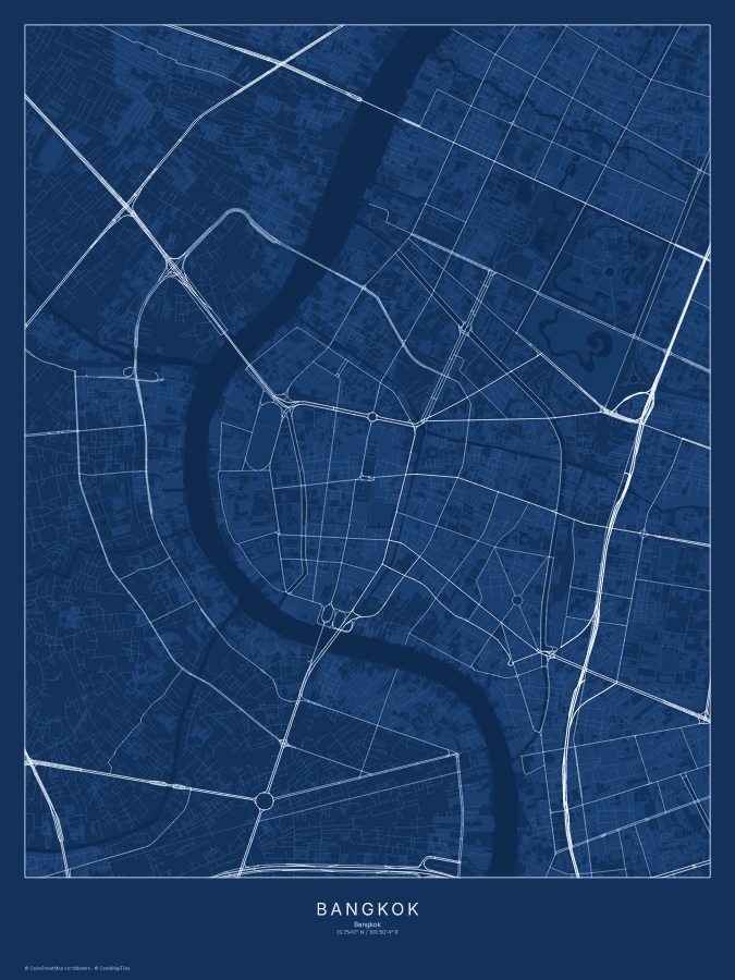 Bangkok map poster, blueprint style