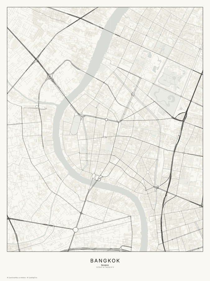 Bangkok map poster, classic style