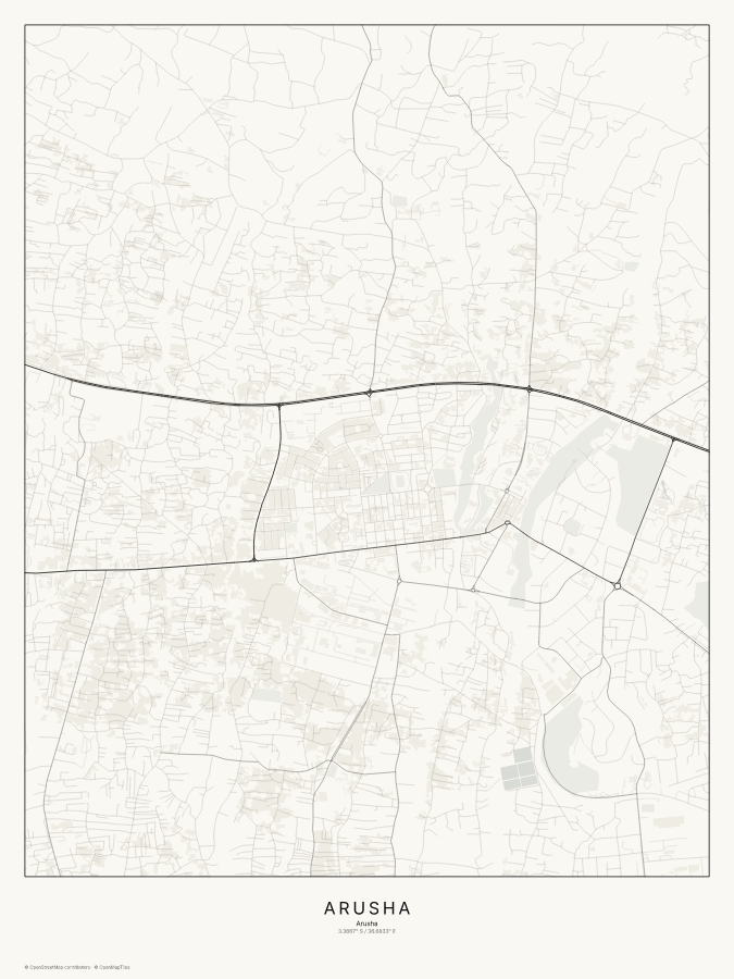 Arusha map poster, classic style
