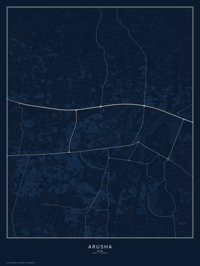 Arusha map poster, midnight style