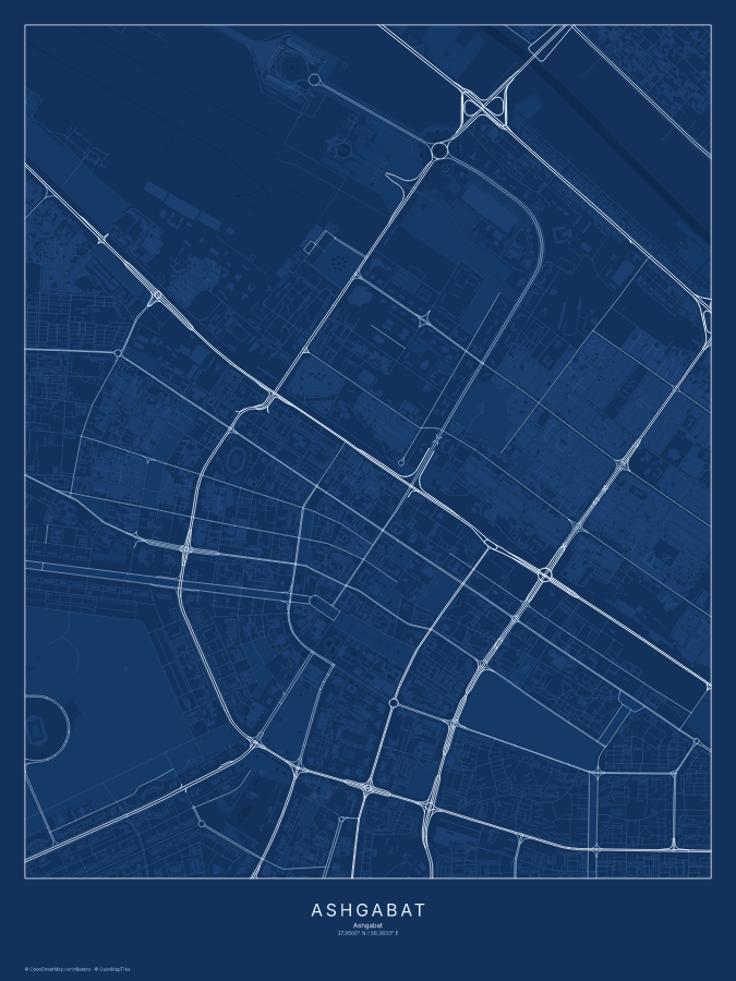 Ashgabat map poster, blueprint style