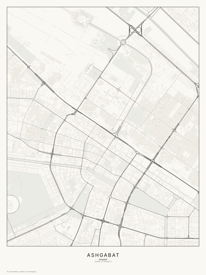 Ashgabat map poster, classic style