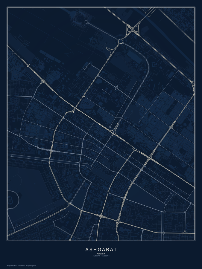 Ashgabat map poster, midnight style