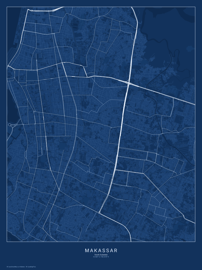 Makassar map poster, blueprint style
