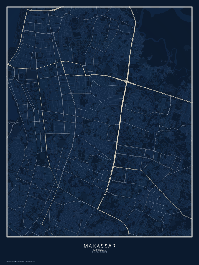 Makassar map poster, midnight style