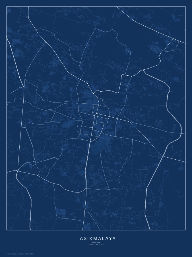 Tasikmalaya map poster, blueprint style