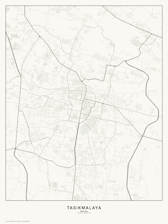 Tasikmalaya map poster, classic style