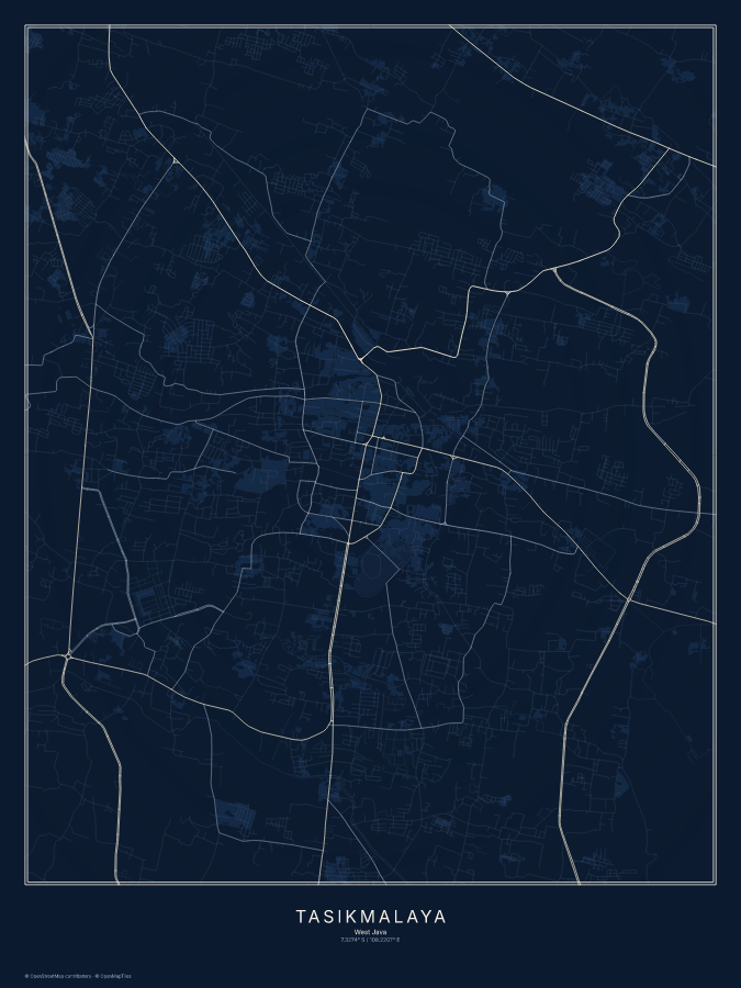 Tasikmalaya map poster, midnight style