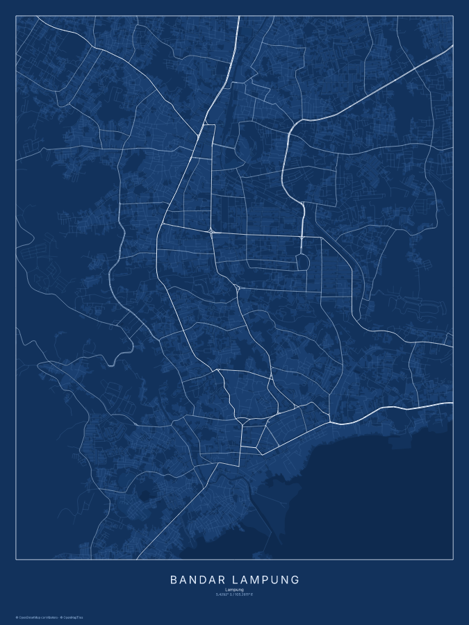 Bandar Lampung map poster, blueprint style