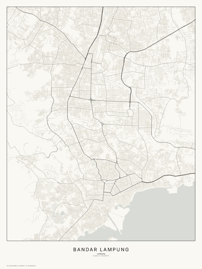 Bandar Lampung map poster, classic style