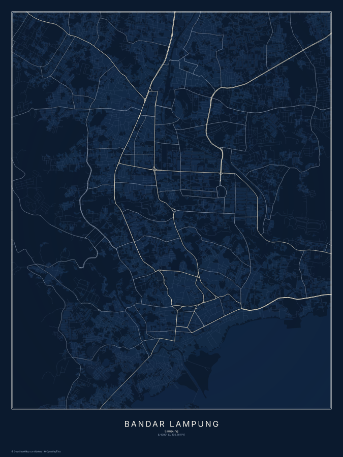 Bandar Lampung map poster, midnight style