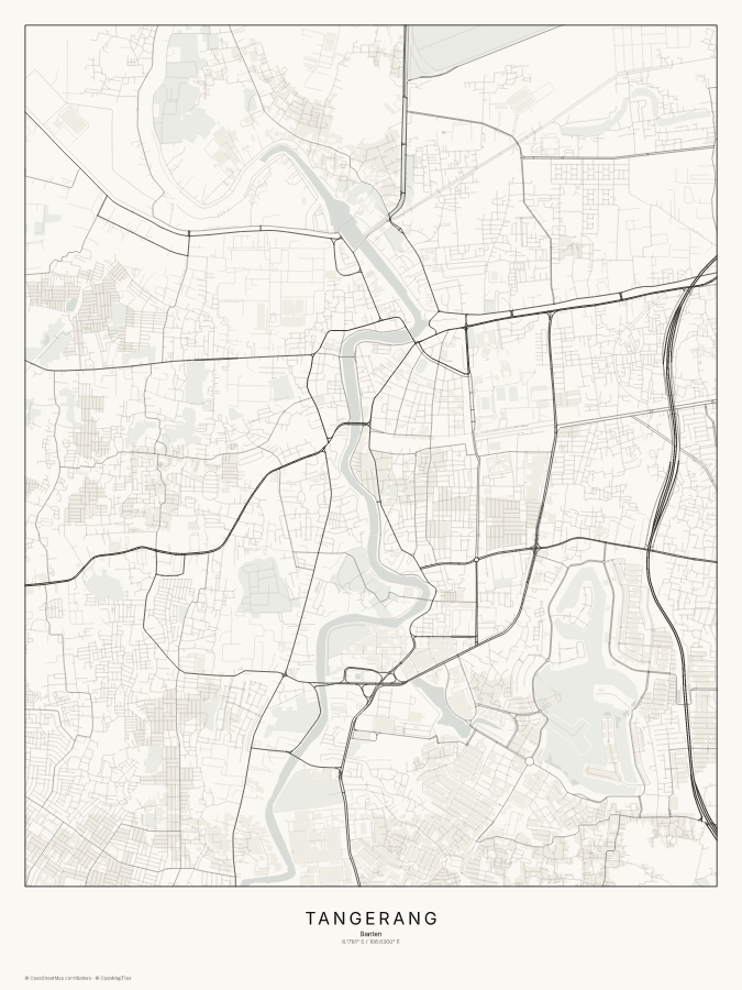 Tangerang map poster, classic style