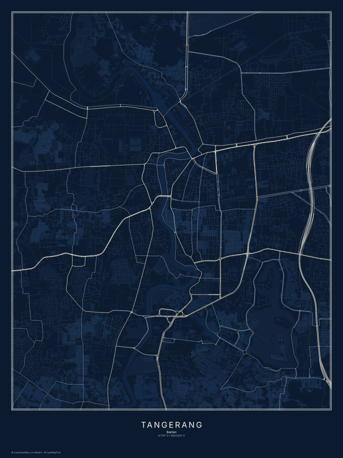 Tangerang map poster, midnight style