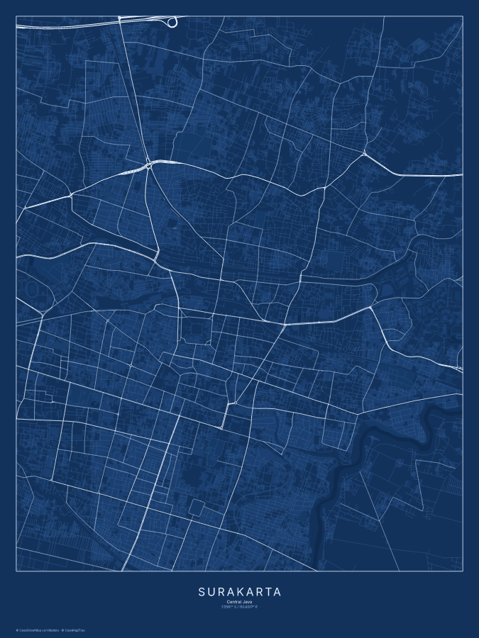 Surakarta map poster, blueprint style
