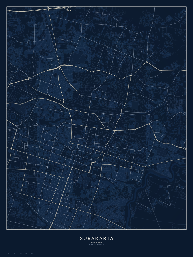 Surakarta map poster, midnight style