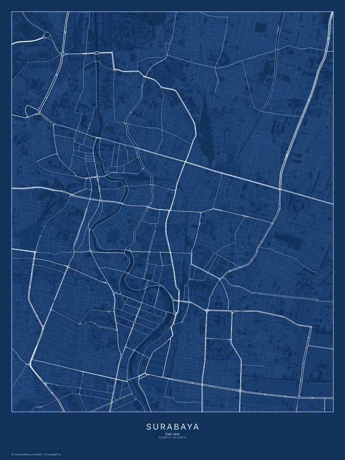 Surabaya map poster, blueprint style