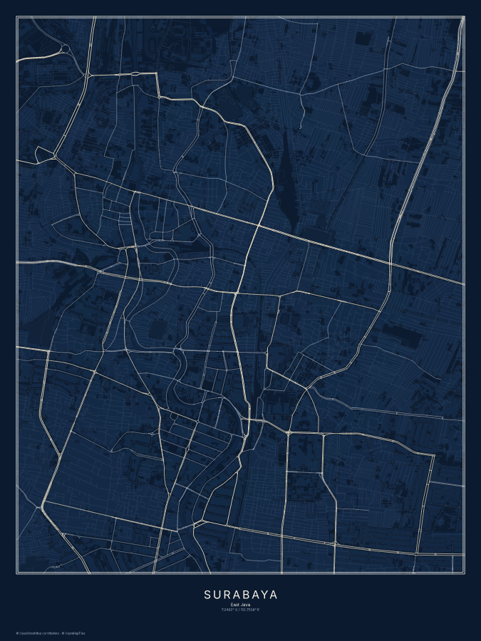 Surabaya map poster, midnight style
