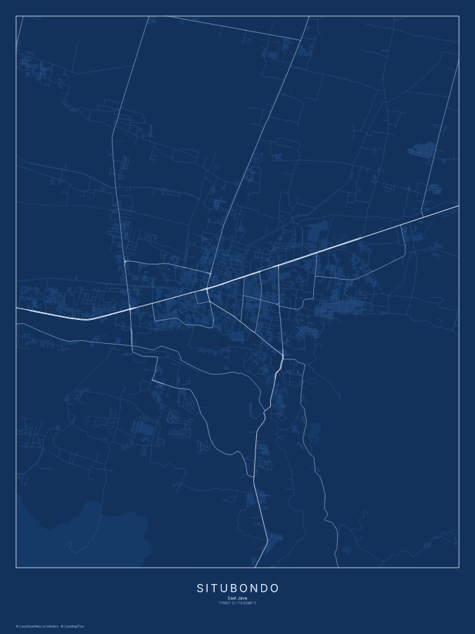 Situbondo map poster, blueprint style