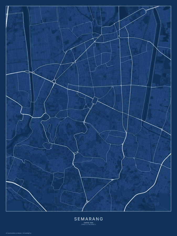 Semarang map poster, blueprint style