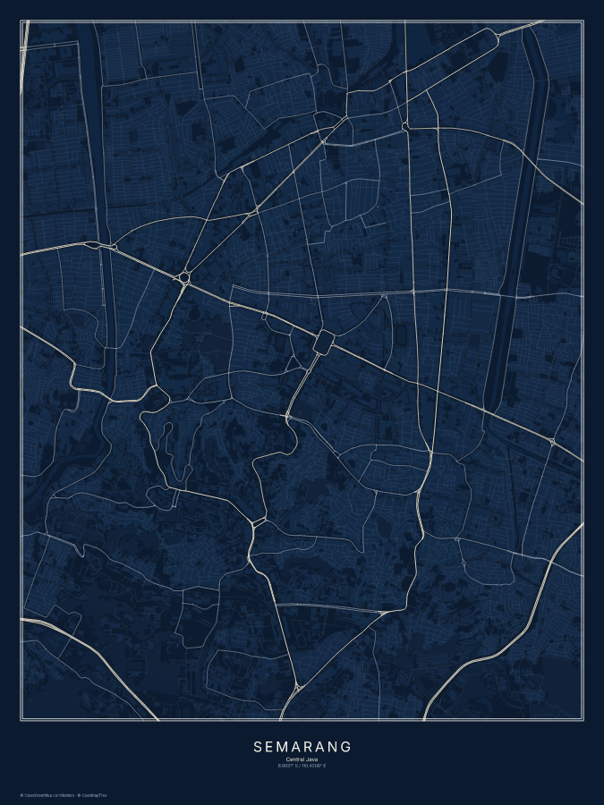 Semarang map poster, midnight style