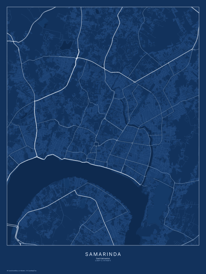 Samarinda map poster, blueprint style
