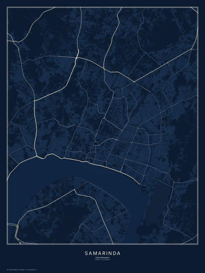 Samarinda map poster, midnight style