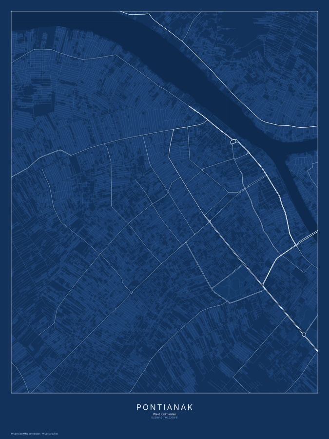 Pontianak map poster, blueprint style
