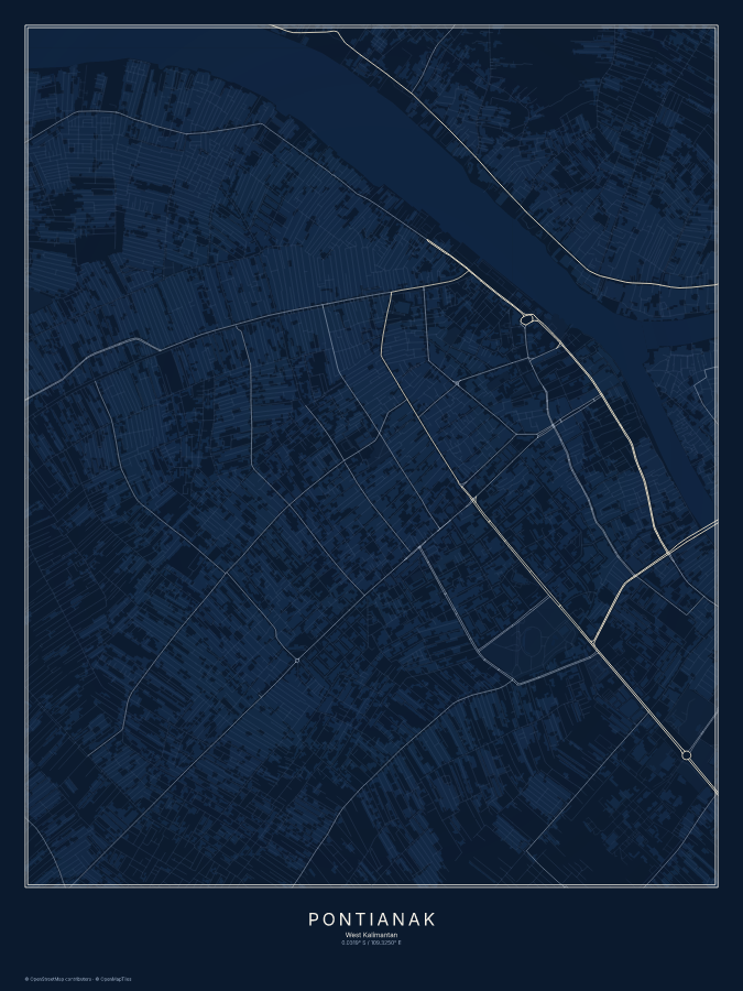 Pontianak map poster, midnight style