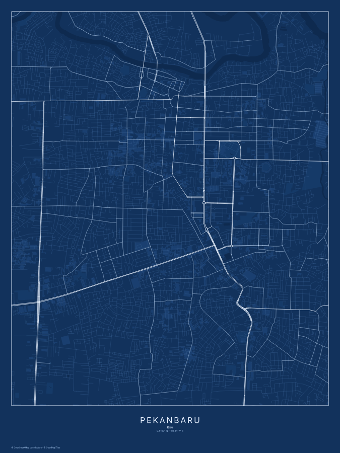 Pekanbaru map poster, blueprint style