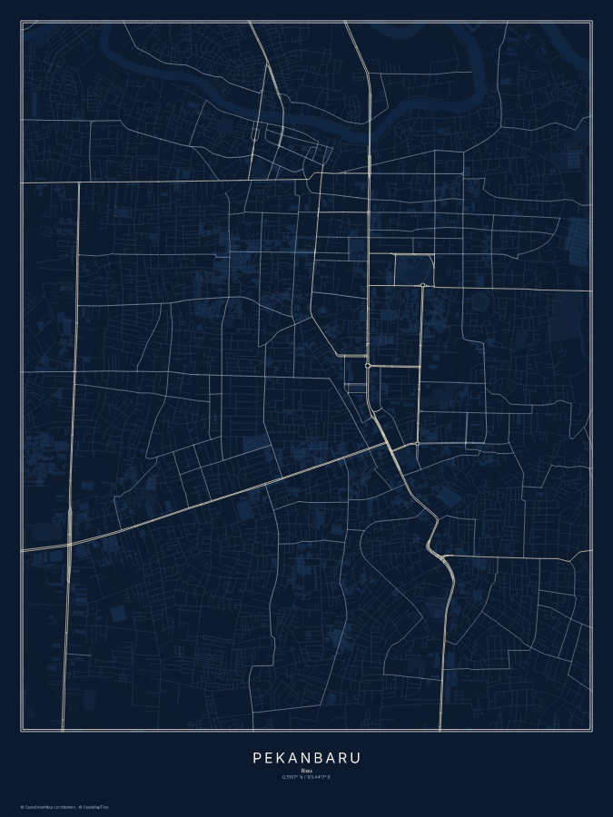 Pekanbaru map poster, midnight style