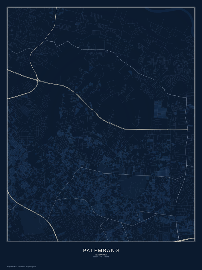 Palembang map poster, midnight style