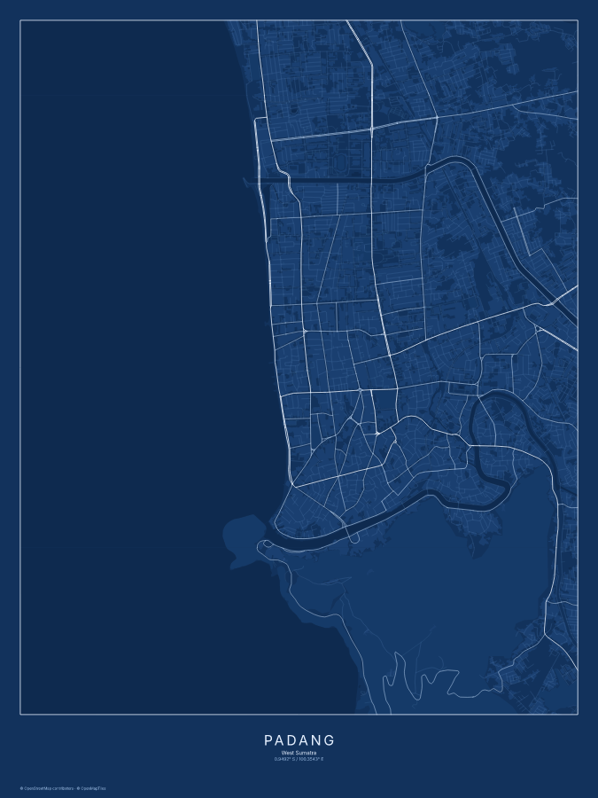 Padang map poster, blueprint style