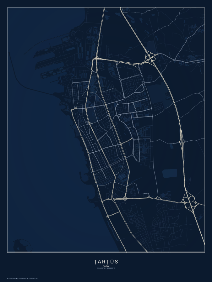 Ţarţūs map poster, midnight style