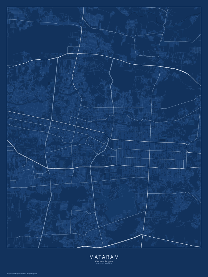 Mataram map poster, blueprint style