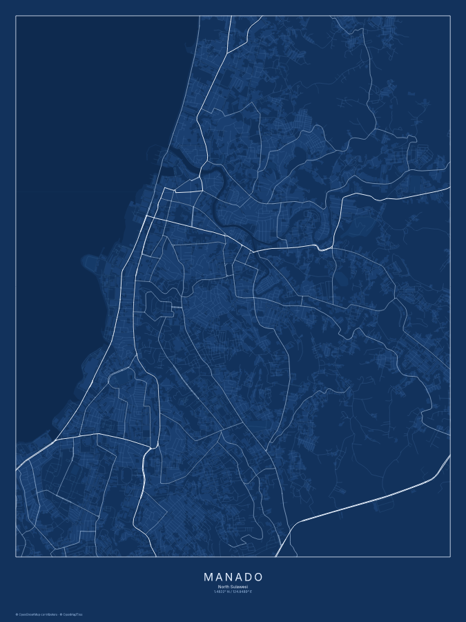 Manado map poster, blueprint style