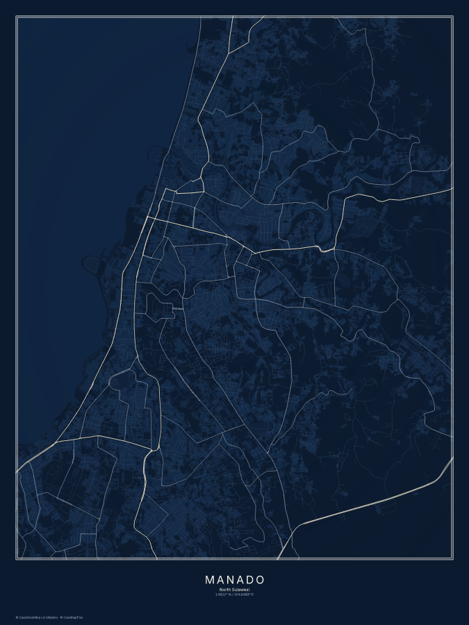 Manado map poster, midnight style