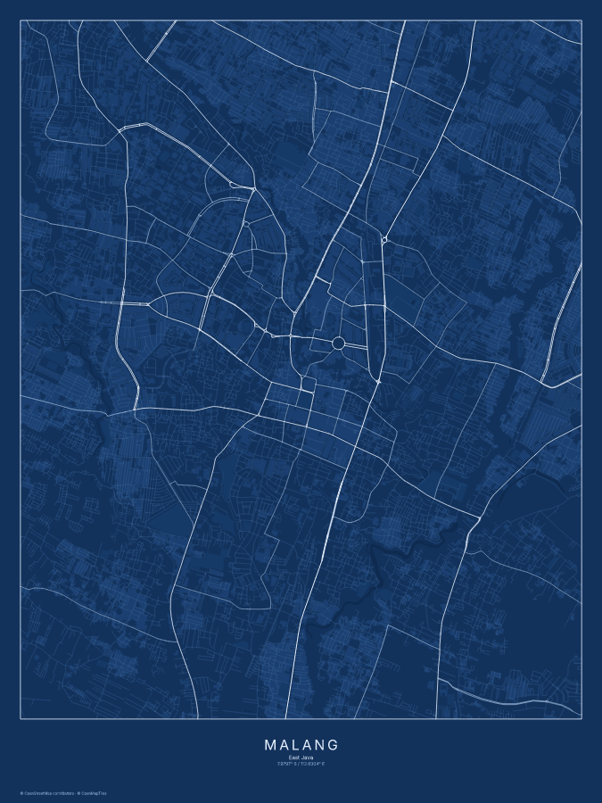 Malang map poster, blueprint style