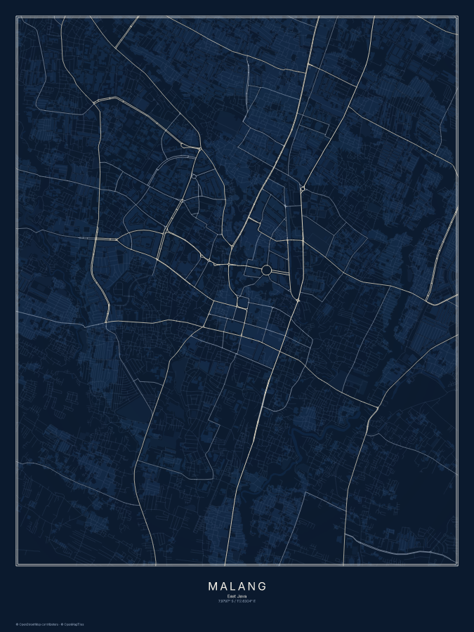 Malang map poster, midnight style