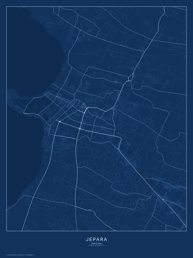 Jepara map poster, blueprint style