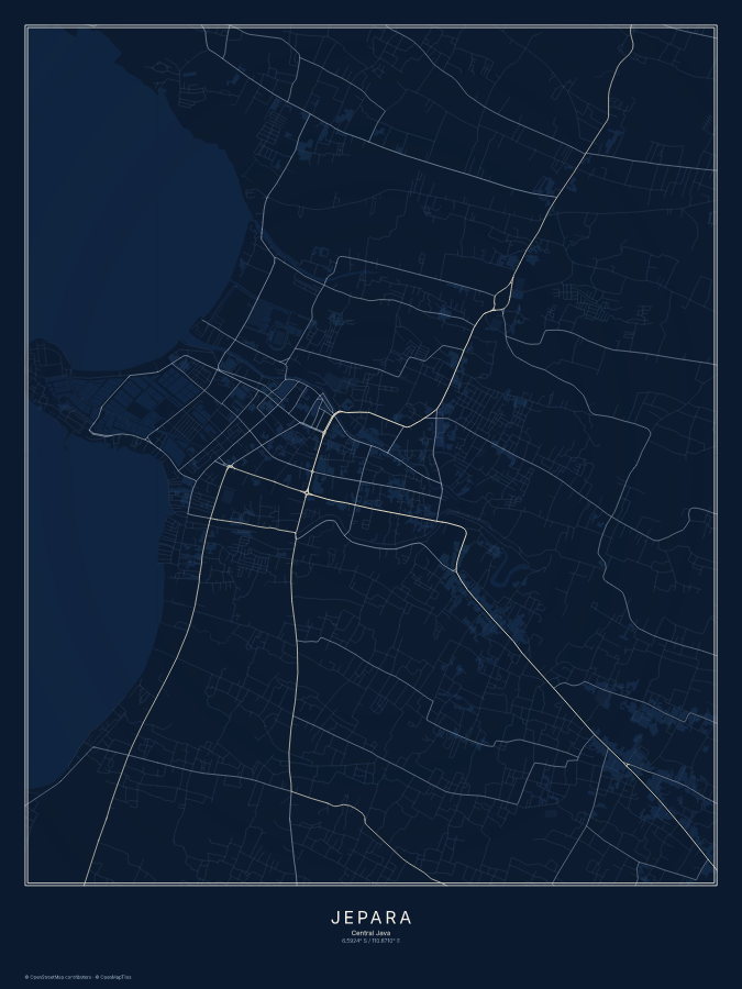 Jepara map poster, midnight style