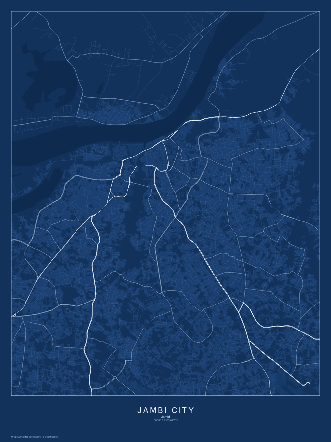 Jambi City map poster, blueprint style