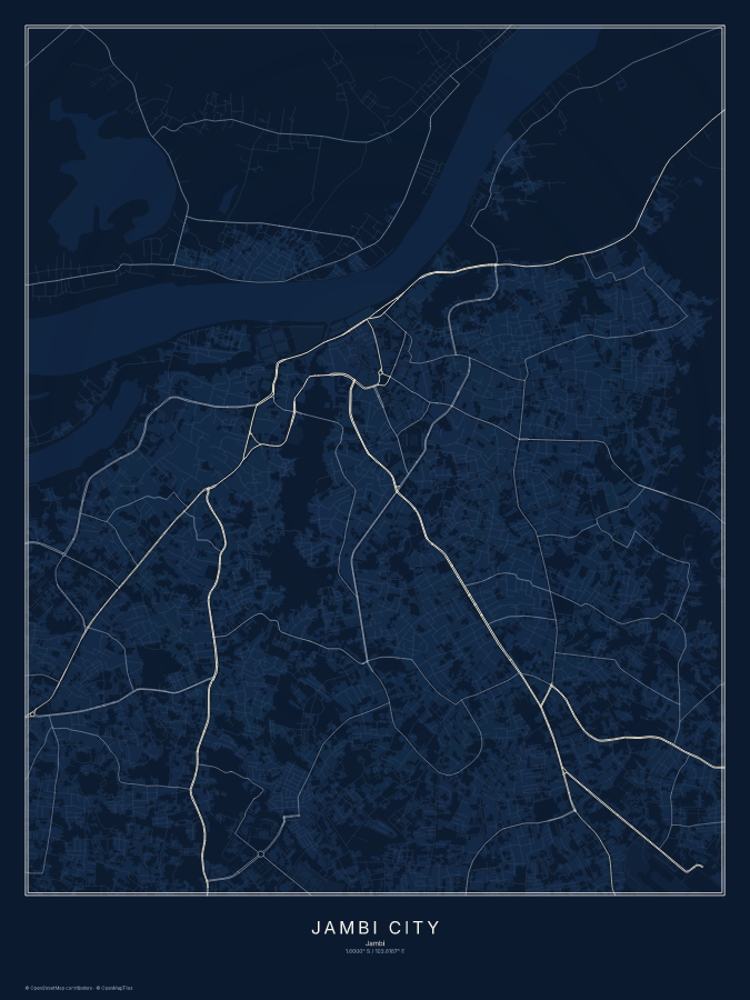 Jambi City map poster, midnight style