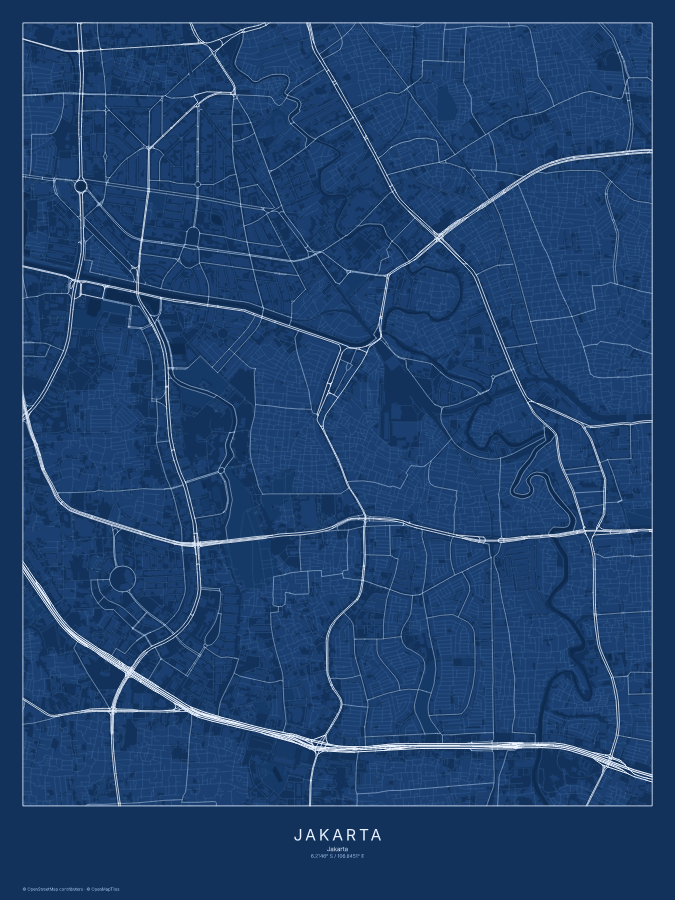 Jakarta map poster, blueprint style