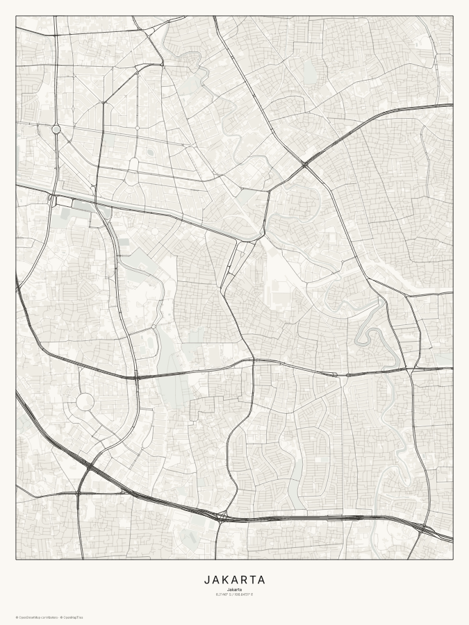 Jakarta map poster, classic style